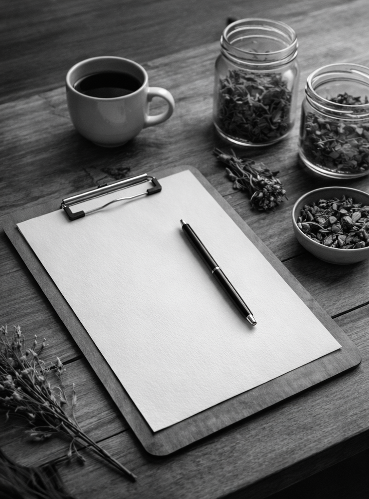 Desk with paper and tools
